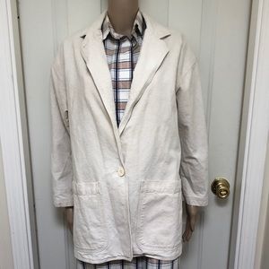 VTG Rare 80s Levi Strauss X Perry Ellis Beige Cotton Linen Denim Blazer Unlined